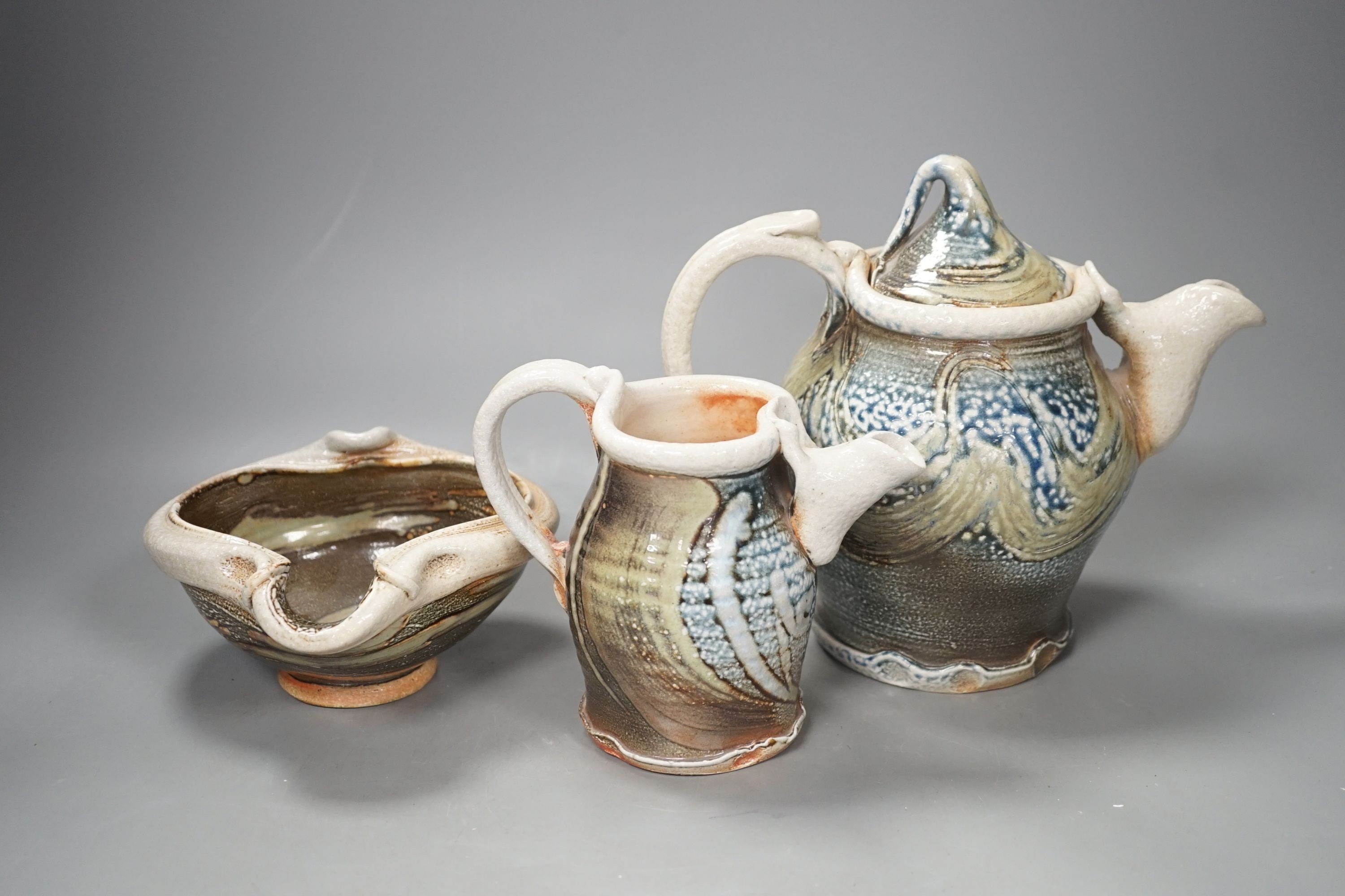 A three piece Temple Barn pottery tea set